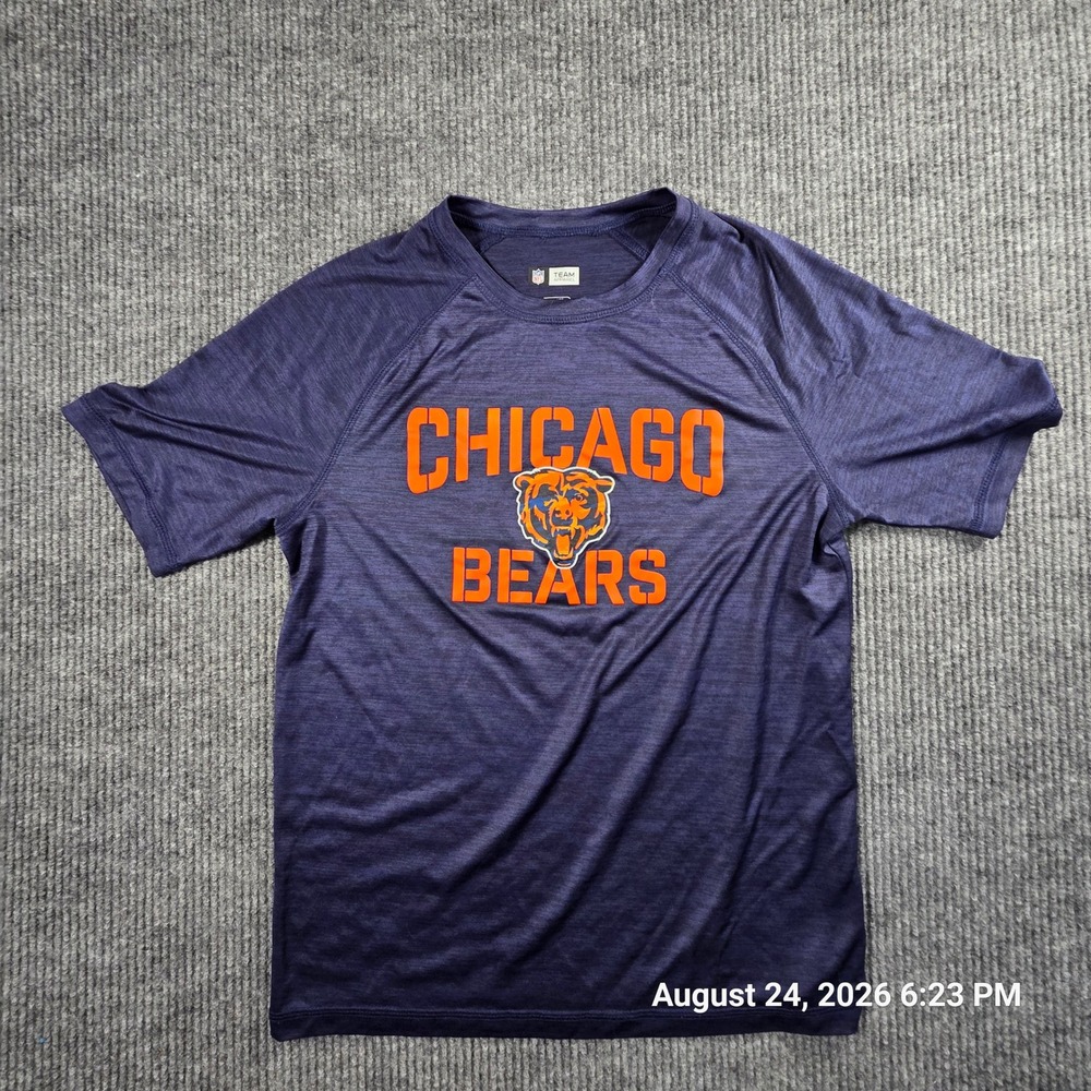 NFL Team Apparel Chicago Bears Mens Medium Navy Blue Heather Performance T-Shirt